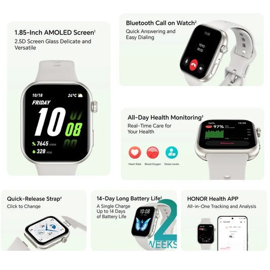 HONOR CHOICE Watch 2i Global Version 14-Day Long Battery life 1.85" AMOLED Screen Smart Watch Bluetooth Call on Watch