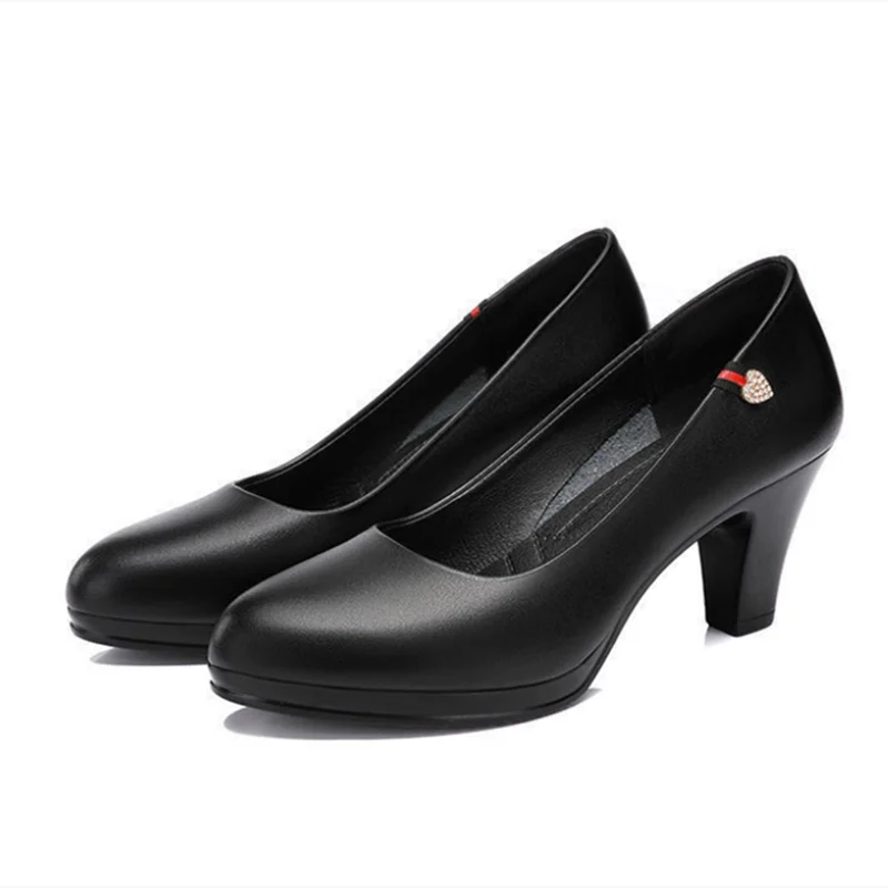 Women Classic Black Pu Leather High Quality Heel Shoes Sapatos Femininas Lady Fashion Beige Comfort European Stylish Pumps A24