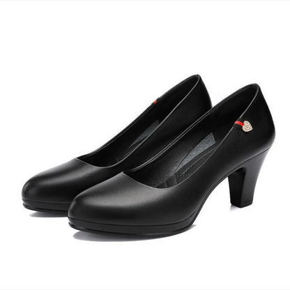 Women Classic Black Pu Leather High Quality Heel Shoes Sapatos Femininas Lady Fashion Beige Comfort European Stylish Pumps A24