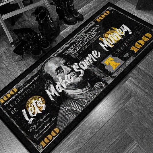 Vintage Creative Banknote Long‑Shaped Rug Personalized Fun Floor Mat for Gaming Room Home Decor Living Room Bedside Carpet