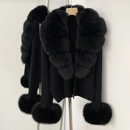 OFTBUY Loose Fit Warm Winter Fashion Lady Outerwear Sweater Female 2025 New Women's Knit Cardigan with Large Real Fox Fur Collar