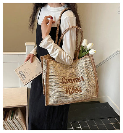 Large Capacity Women Tote Bag 2026 New Fashion Hand-made Straw Bag Female Shoulder Handbag Causal Commuter Bags for Ladies