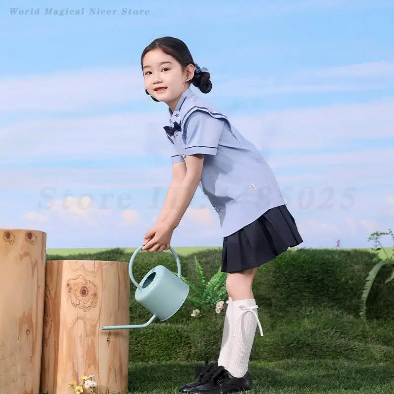 Summer School Uniform Children's Kindergarten Costume Kids Boys Academic Style Sportswear Girls Vintage Two Piece Set Clothing