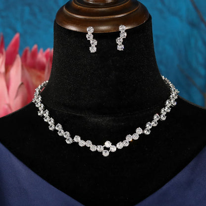 Cubic Zirconia Circular Necklace And Earring For Women Fashion Elegance Wedding 2pcs Jewelry Sets Luxury Bridal Accossories