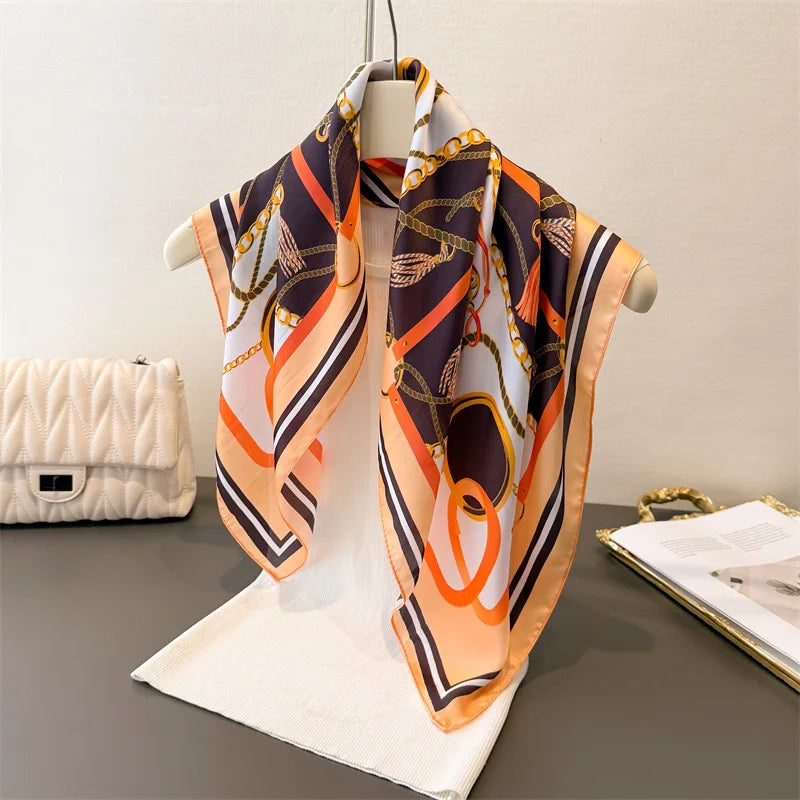2025 New Paisley Print Silk Scarf for Women Square Hijab Soft Neck Tie Female Fashion Decoration Silk Headscarf 70*70cm Kerchief