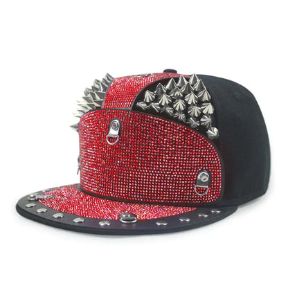 Men Women Cool Metal Rivet Armor Diamond Inlay SunShade Baseball Cap Sport Sunscreen Hip Hop Punk Street Dance Flat Hat A63