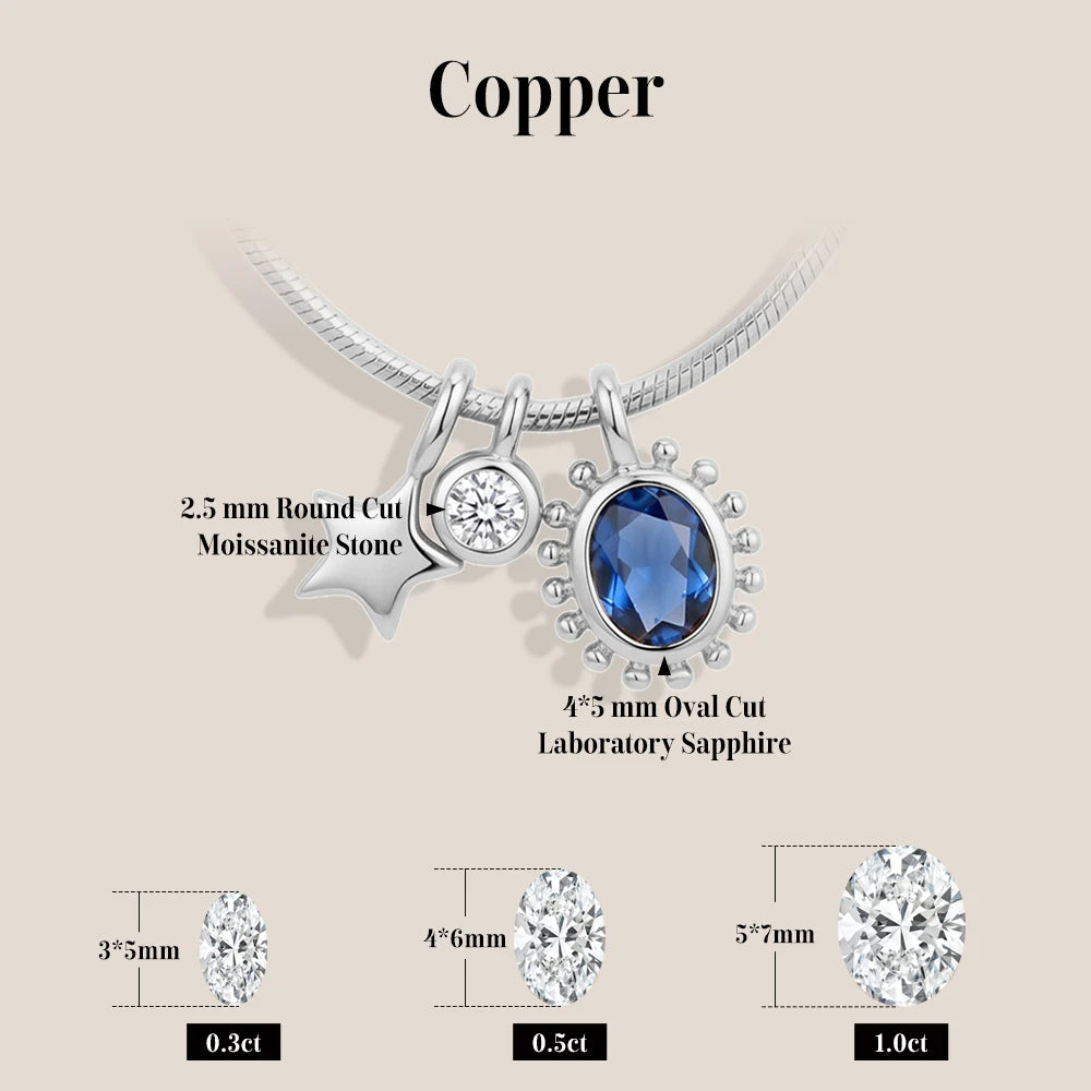 ATTAGEMS Sapphire Moissanite Pendant Star Moon Sun Necklace Copper Snake Chain Wedding Jewelry Holiday Party Gift for Women Girl