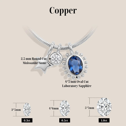 ATTAGEMS Sapphire Moissanite Pendant Star Moon Sun Necklace Copper Snake Chain Wedding Jewelry Holiday Party Gift for Women Girl