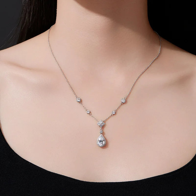 HORRIPAL D VVS1 Teardrop Moissanite Pendant Necklace for Women GRA 925 sterling Silver A Set Luxury Wedding Earring Fine Jewelry