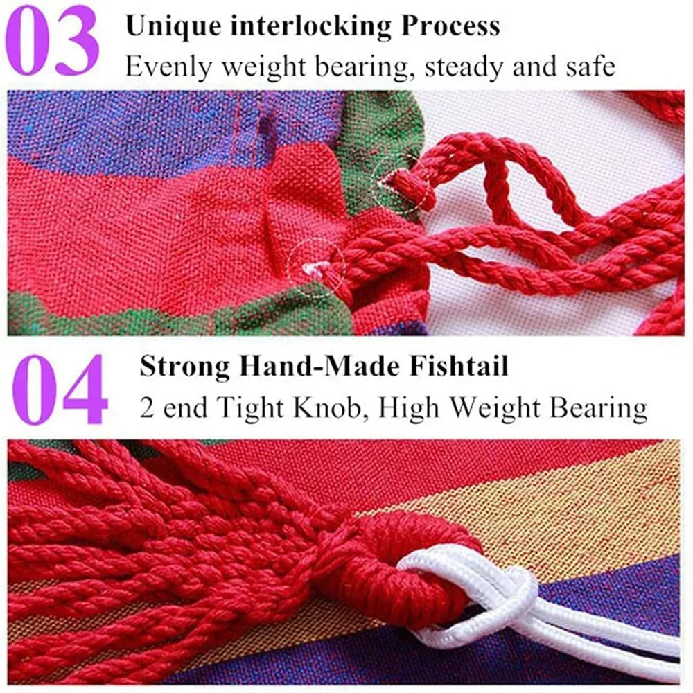 Double Hammock 2 Person Canvas Cotton Hammock with Tree Straps for Patio Garden Backyard Outdoor and Indoor (Red, Blue)