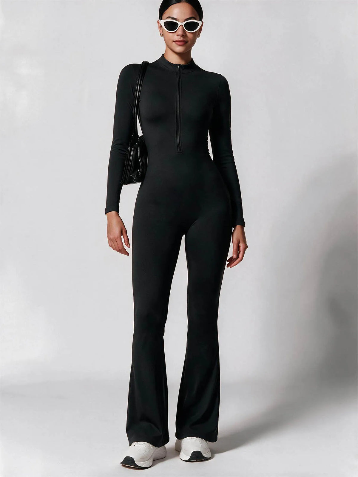 Elegant Zip-up Long Sleeve Sports Overalls for Women Autumn Winter Fleece Jumpsuits Ladies Yoga Fitness One Piece Tracksuit