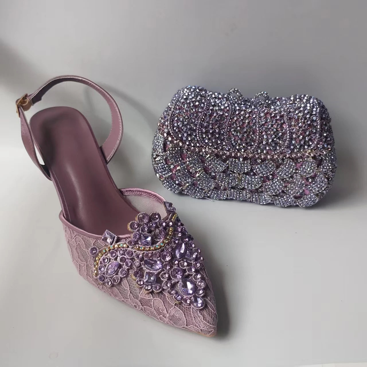 INSIGHTLINK Lady Stones Shoes and Bag Sets for Evening Purses Party Rhinestone Luxury Heels Sandals Set for Party Elegant Pumps