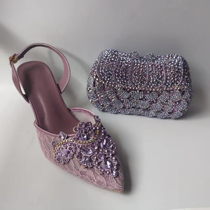 INSIGHTLINK Lady Stones Shoes and Bag Sets for Evening Purses Party Rhinestone Luxury Heels Sandals Set for Party Elegant Pumps