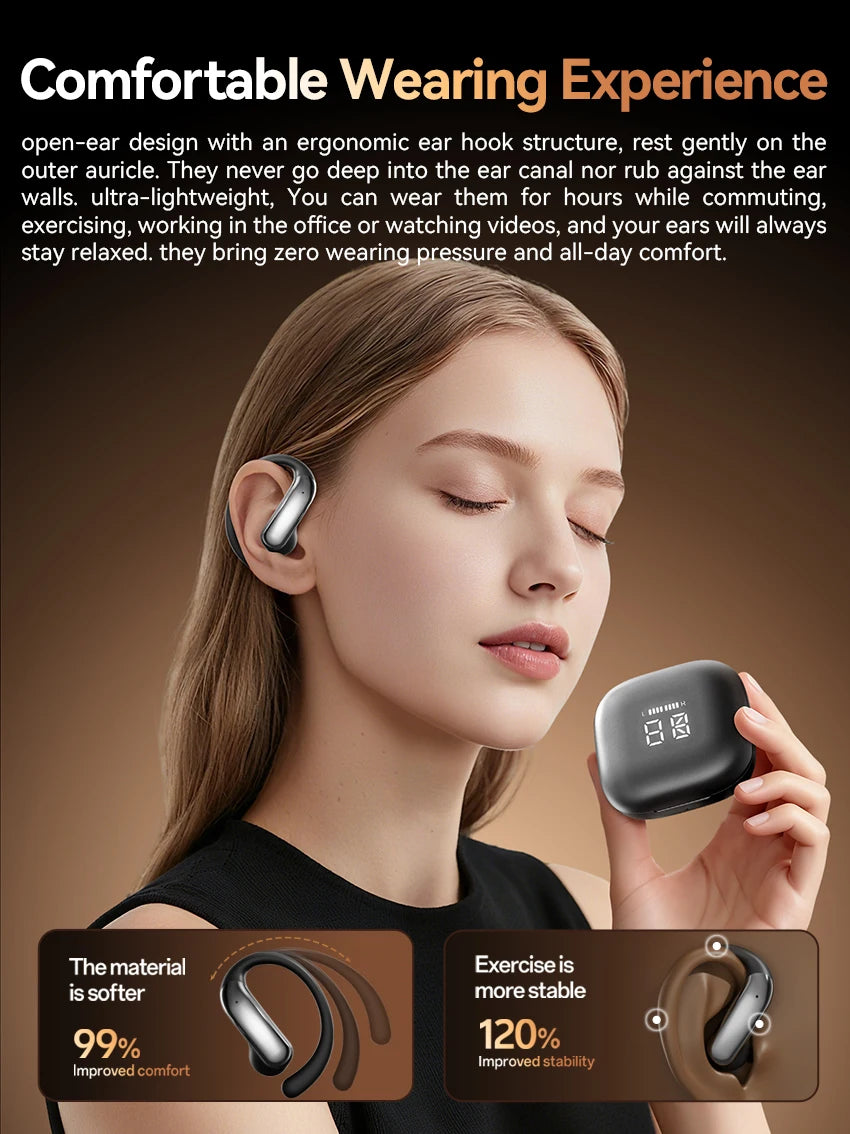 Tecsire Bluetooth Earphones Wireless Earbuds Open Ear Hook Headset HiFi Stereo Comfortable Waterproof For Sports Daily Use