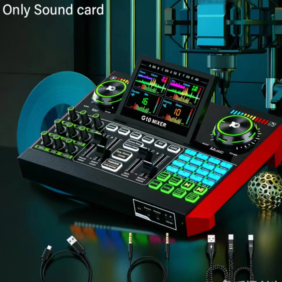 Tenlamp G10 Portable DJ Mixer Controller Equipment, Professional Audio Interface Sound Card with Voice Changer, XLR 3.5mm Mic for PC Laptop, Podcast Gaming Singing Karaoke Studio Recording