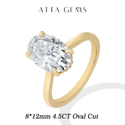 ATTAGEMS Oval Cut 1.0-4.5CT D VVS1 Moissanite Rings for Women 925 Sterling Silver Solitaire Engagement Ring Luxury Band Jewelry