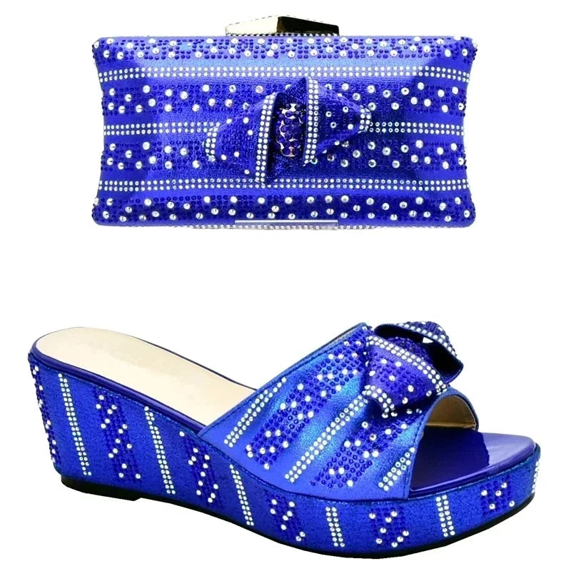 2025 Italian Shoes and Bags Set Decorated with Rhinestone Buckle Heel Women Shoes African Shoes with Matching Bags High Quality