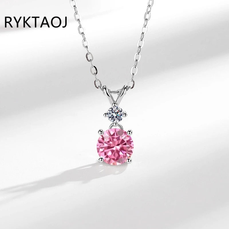 925 Sterling Silver Bowknot Moissanite Pendant Necklace for Women Round 2 Stone Solitaire Necklace Wedding Party Jewelry Gift