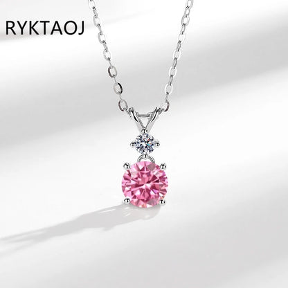 925 Sterling Silver Bowknot Moissanite Pendant Necklace for Women Round 2 Stone Solitaire Necklace Wedding Party Jewelry Gift