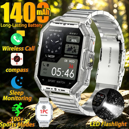 2026 newhigh-endoutdoorhikingadventuresmartwatch,1400mAh large battery,wirelesscommunication,voiceassistant,heartrate monitoring
