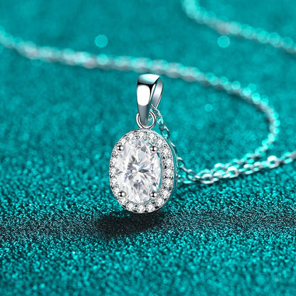 NeeTim Oval Cut Moissanite Necklace Pendant s925 Sterling Silver Necklace Box Chain Necklace Gift for Women Girl Wedding Jewelry
