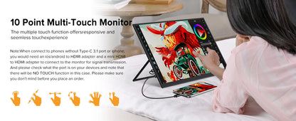 UPERFECT Portable Monitor Touchscreen 18.5'' FHD IPS 10 point Touch Screen Travel Gaming Display w/Kickstand & Speaker HDMI USB C External Screen for Laptop MacBook PC Surface PS5 Xbox