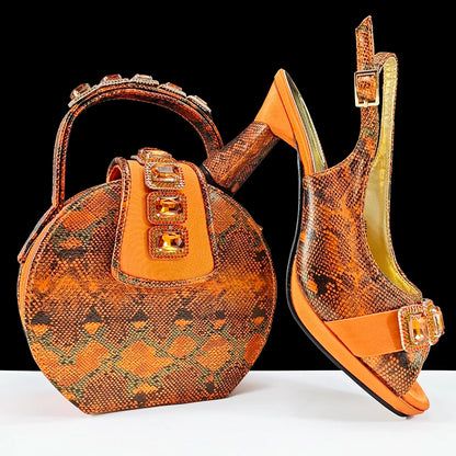 doershow High Quality African Style Ladies Shoes And Bags Set Latest orange Italian Shoes And Bag Set For Party   SMM1-1
