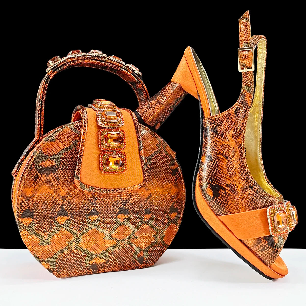 doershow High Quality African Style Ladies Shoes And Bags Set Latest orange Italian Shoes And Bag Set For Party   SMM1-1