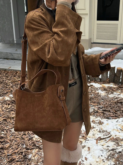 Suede Cowhide fashion ladeis shoulder cross brown bags luxury designer women coffe handbags angola red