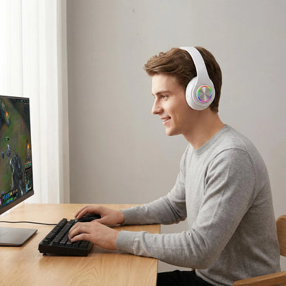 RGB Luminous Headset Bluetooth Headphones Noise Cancelling Wireless Earphones for Students Gamers Music Lovers