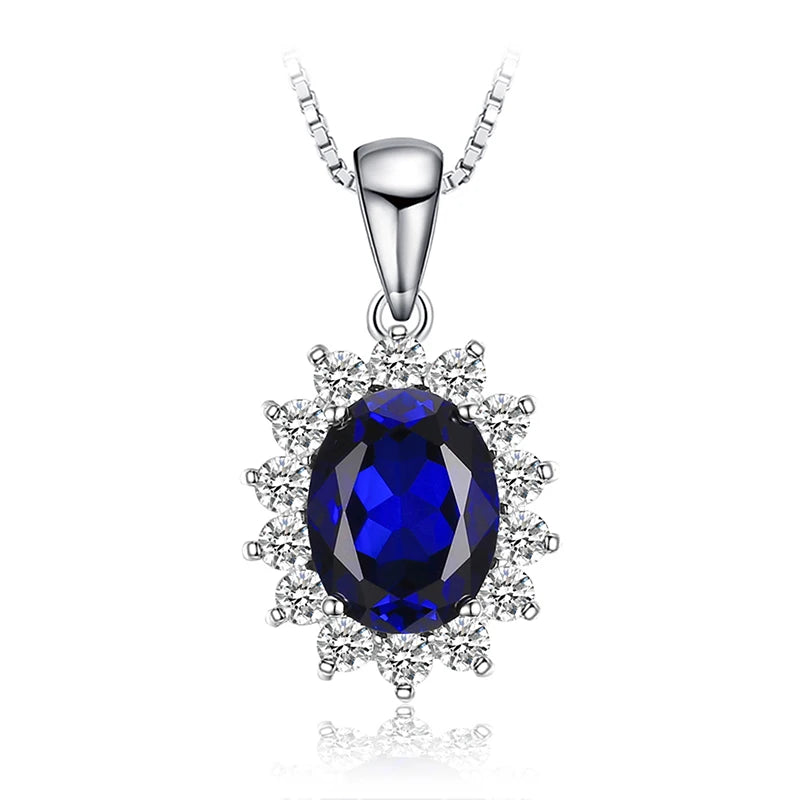 JewelryPalace Princess Diana Created Blue Sapphire Ruby Simulated Emerald 925 Sterling Silver Pendant Necklace for WomenNo Chain