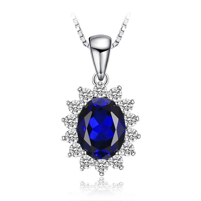 JewelryPalace Princess Diana Created Blue Sapphire Ruby Simulated Emerald 925 Sterling Silver Pendant Necklace for WomenNo Chain