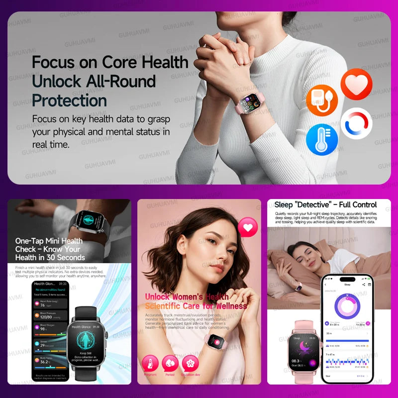 2026 Original Women Health Accurate Diagnosis Smart Watch ECG+HRV BP Blood Oxygen Uric Acid Heart Rate Bluetooth Call Smartwatch