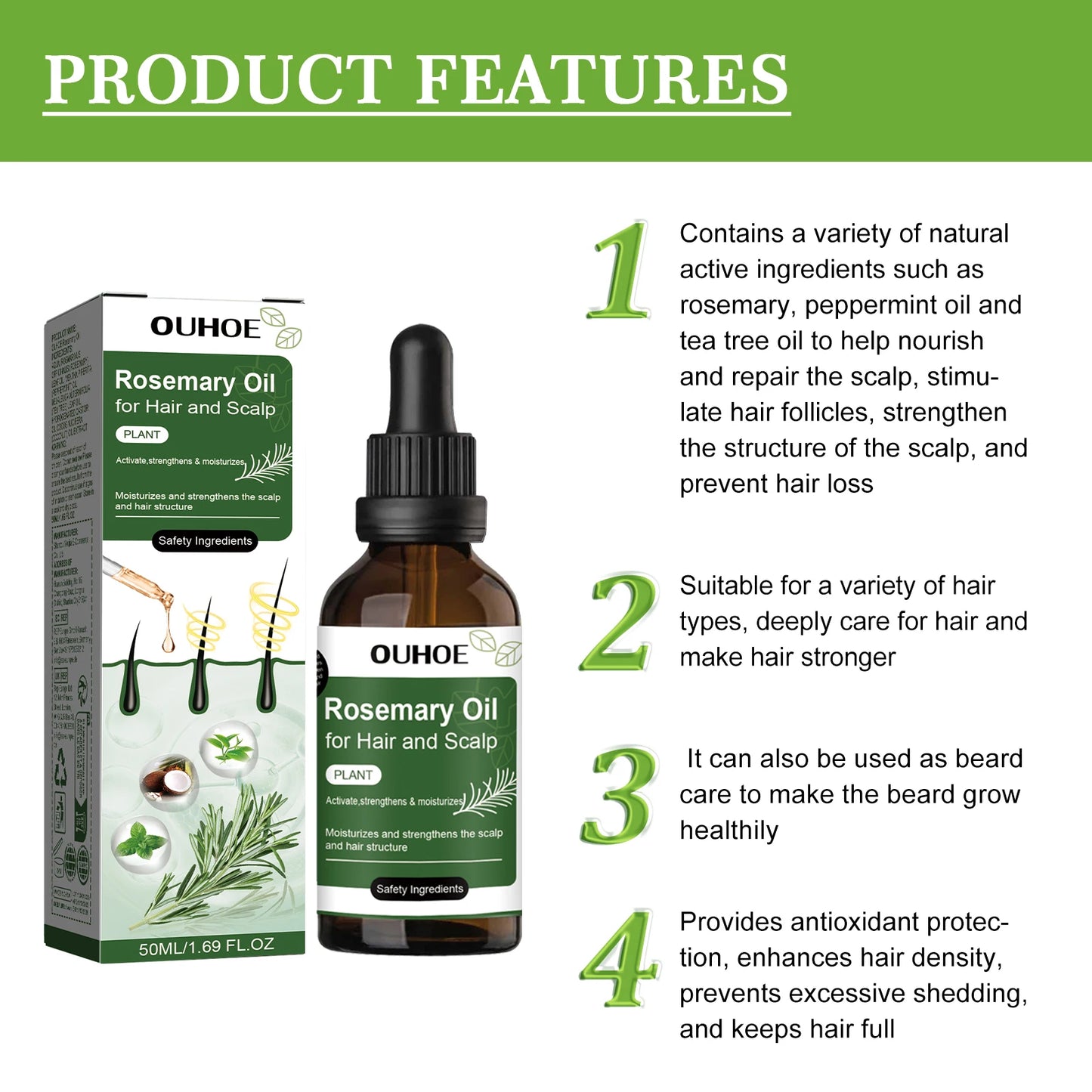 Hair Care Rosemary Oil Anti-Hair Loss Nourishing and Strengthening Hair Care Essential Oil Hair Care Rosemary Oil Anti-Hair Loss