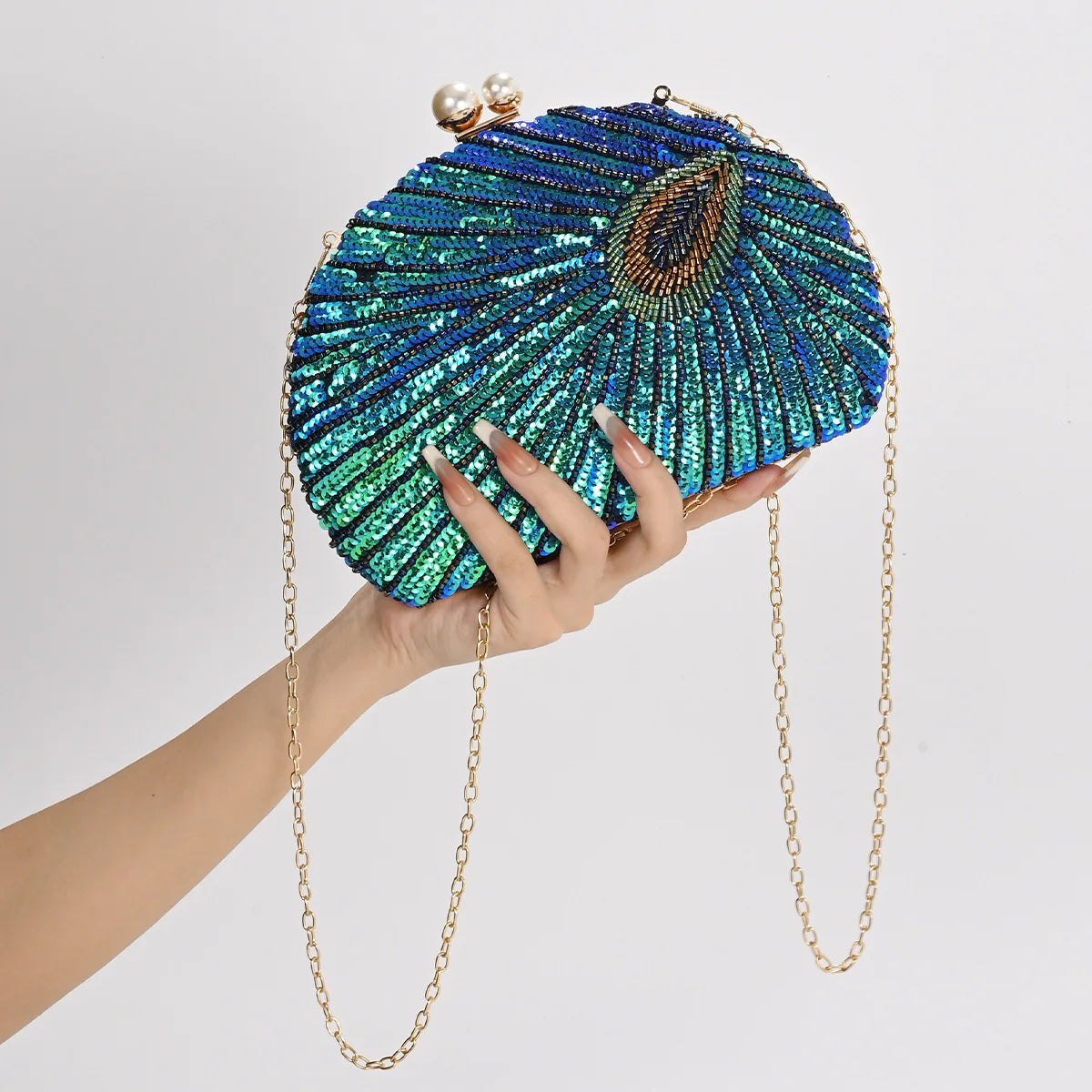 Shell Shape Women's Clutch Bag Sequin Purses and Handbags Luxury Designer Retro Embroidery Evening Bag Female Party Handbag