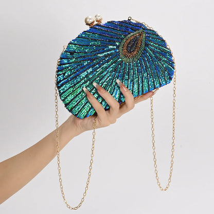 Shell Shape Women's Clutch Bag Sequin Purses and Handbags Luxury Designer Retro Embroidery Evening Bag Female Party Handbag