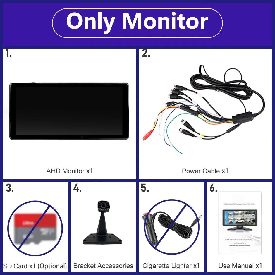 10.36 Inch Screen Car/RV/Bus/Truck AHD Monitor System 1080P Vehicle 4 Channel Camera Night Vision Reversing Parking Recorder