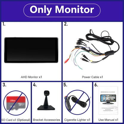 10.36 Inch Screen Car/RV/Bus/Truck AHD Monitor System 1080P Vehicle 4 Channel Camera Night Vision Reversing Parking Recorder