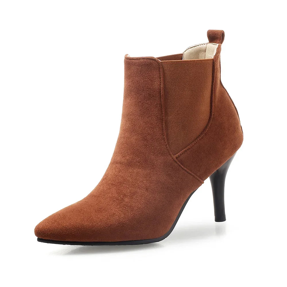 New Spring Sexy Black Wine Red Women Ankle Boots High Stelitto Heels Lady Dress Shoes Plus Small Big Size 11 32 43 45 48