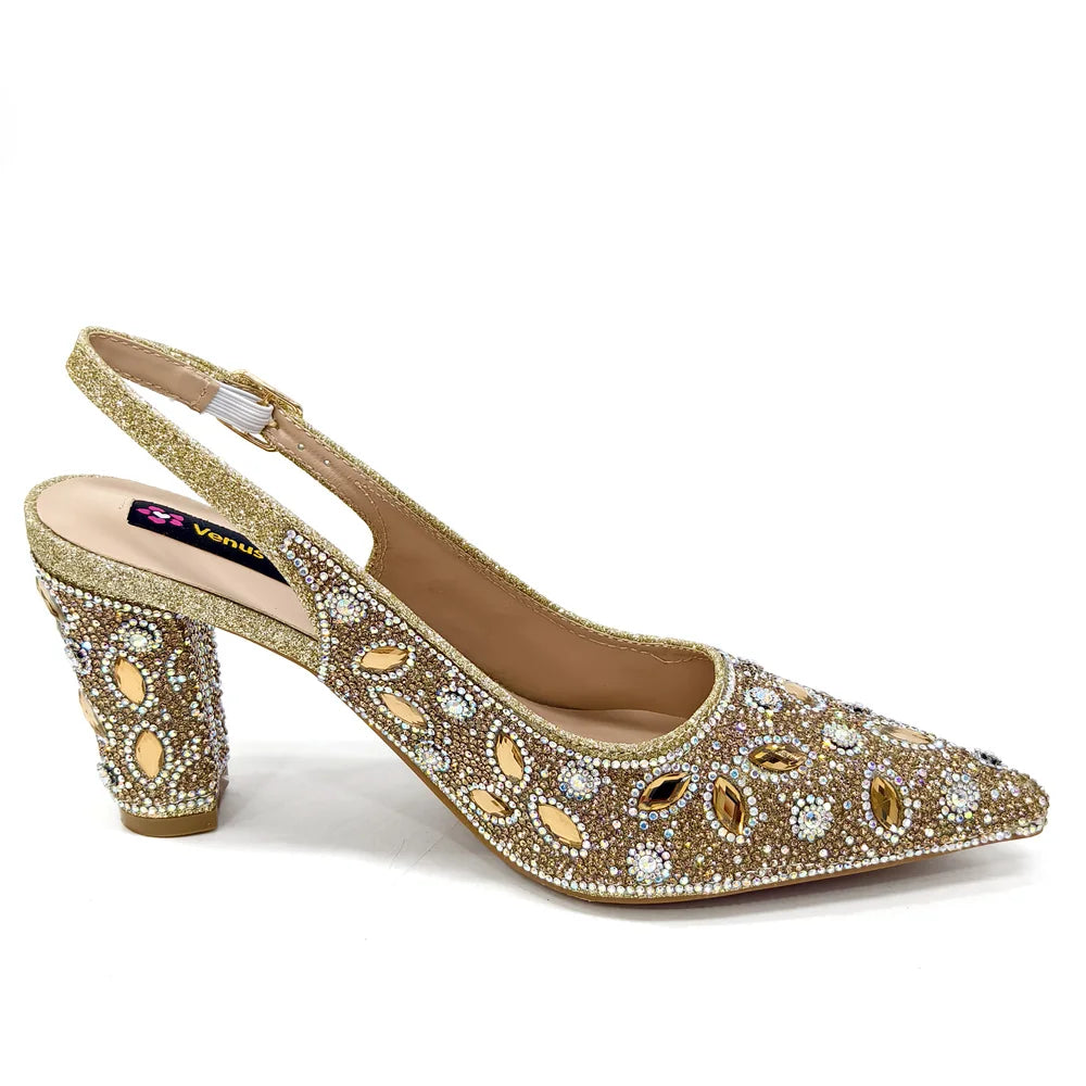 Elegant Women's Nigerian Fashion Pointed-Toe Party Shoe and Bag Set Rhinestone Luxurious Rhinestone Pumps for Special Occasions