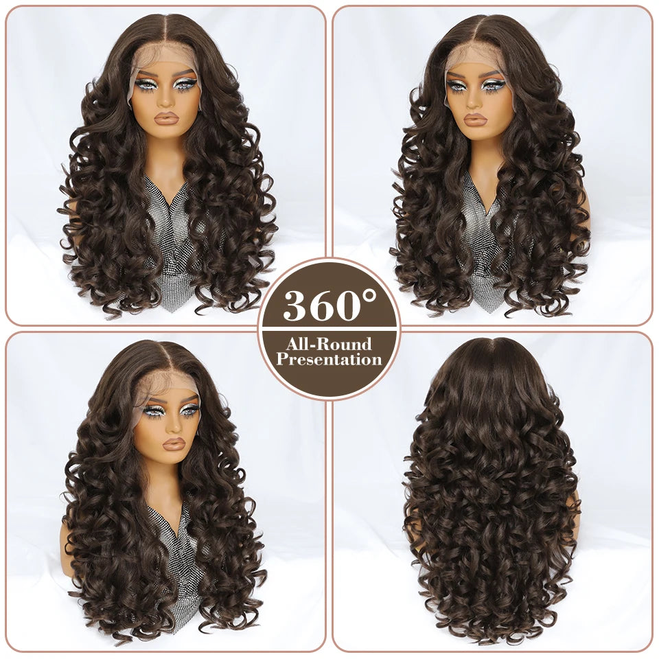 Latisha 13X6 HD 13X5X1 Synthetic Lace Front Wigs Curly Pre Plucked Lace Frontal Wig with Bangs for Women Highlight with Babyhair