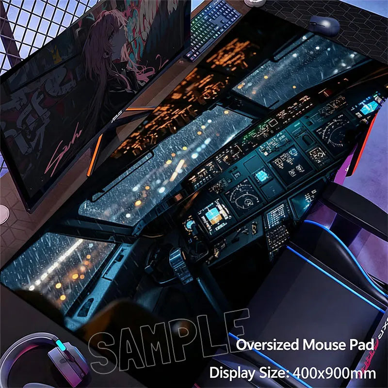 Aircraft Cockpit Design Extended Desk Mat Non-slip Mouse Pad Stitched Edge for Home Game Office Study Laptop Computer Table Pad