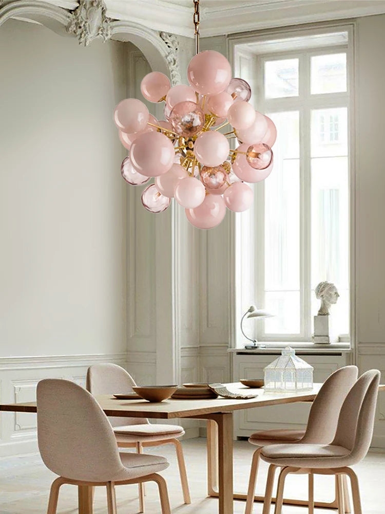 Dreamy Pink Glass Bubble Pendant Lights LED Home Decor Ceiling Lamp Indoor Hanging Lighting Fixture for Living Room