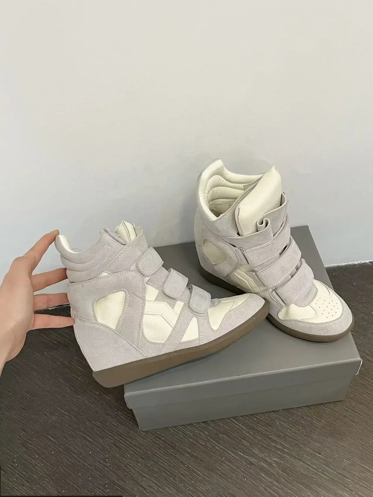 Women's Ankle Boots 2026 New Genuine Leather 8CM Hidden Heel Women Platform Sneakers Fashionable Splice Color Design Women Shoes