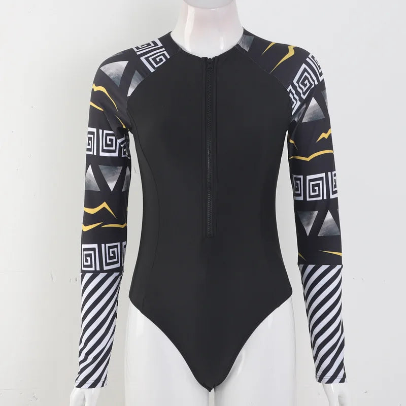 2026 Surfing Sport Swimsuit Long Sleeves Women One Piece Swimsuit  Swimwear Solid Monokini Bathing Suit Tropical Bodysuit Female