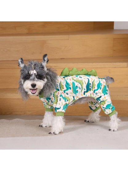 CuteBone Dinosaur Costume Dog Pajamas Stretchy Spandex Crystal Velvet Sleepwear Coat for Small Dogs Soft Warm Pet Outfit Clothes