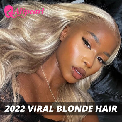 Ali Pearl Highlight P18/613 Lace Front Wig Human Hair Ombre Blonde Body Wave Transparent Lace Clousre Wigs Pre-Plucked for Women