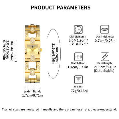 YaLaLuSi Ladies’ Openwork Niche Square Diamond-Set Bracelet Quartz Watch with Geometric Steel Strap – Affordable Luxury