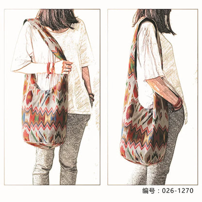 Bohemian Boho Crossbody Bag Women's Bucket Shoulder Bags Ladies Ethnic Canvas Casual Shopping Travel Messenger Bag Hippie Tote