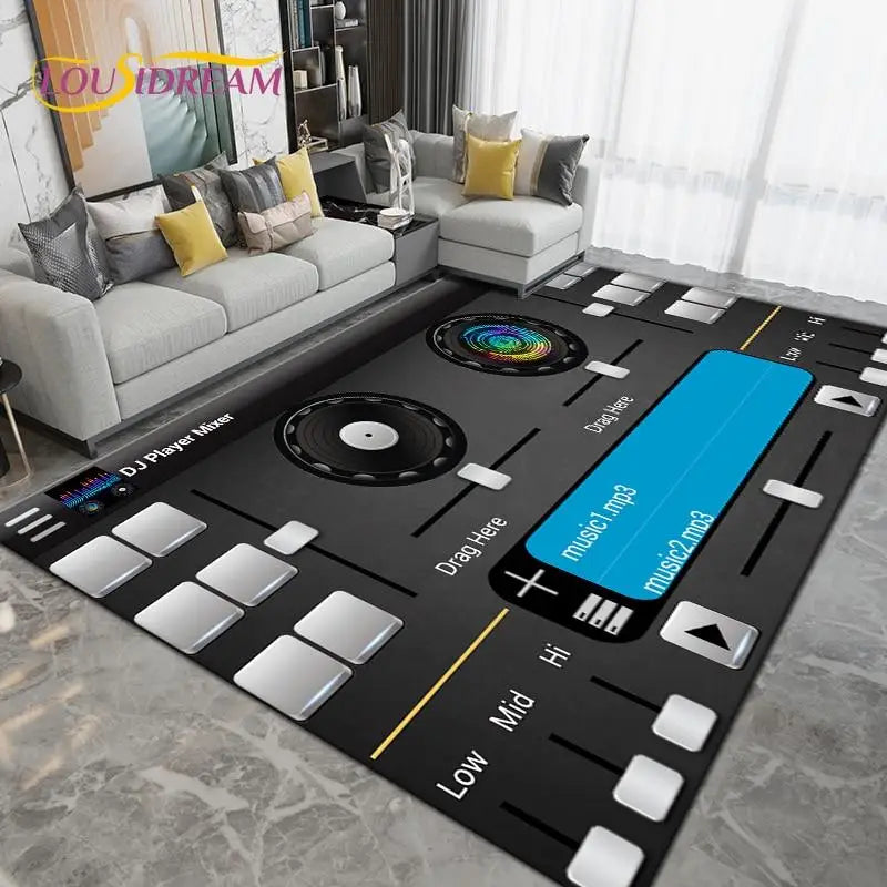 DJ Music Screen Area Rug, Creative Non-Slip Living Room Carpet, Modern Runner Floor Mat for Bedroom & Studio Decor, 1PC